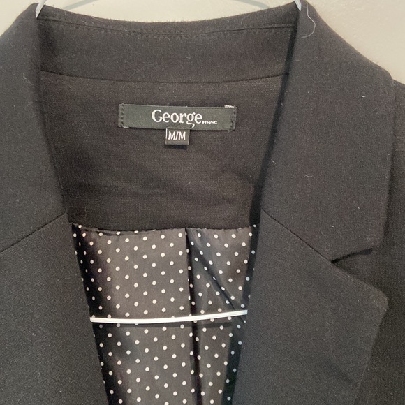 George Womens Blazer Size M Medium Black Polka Dot Lining One Button Faux Pocket - Picture 2 of 9